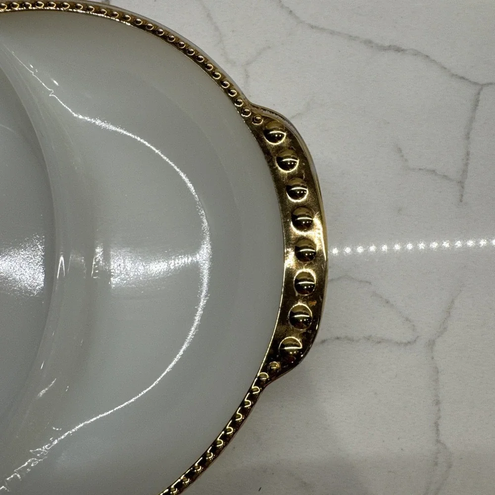 Milk Glass Multiple Use Tray with Gold Gilding 1950s/60s Fire king